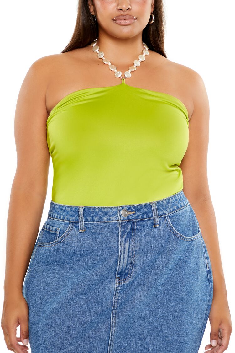  Forever 21 Plus Size Faux Pearl Halter Bodysuit - black - Bonton