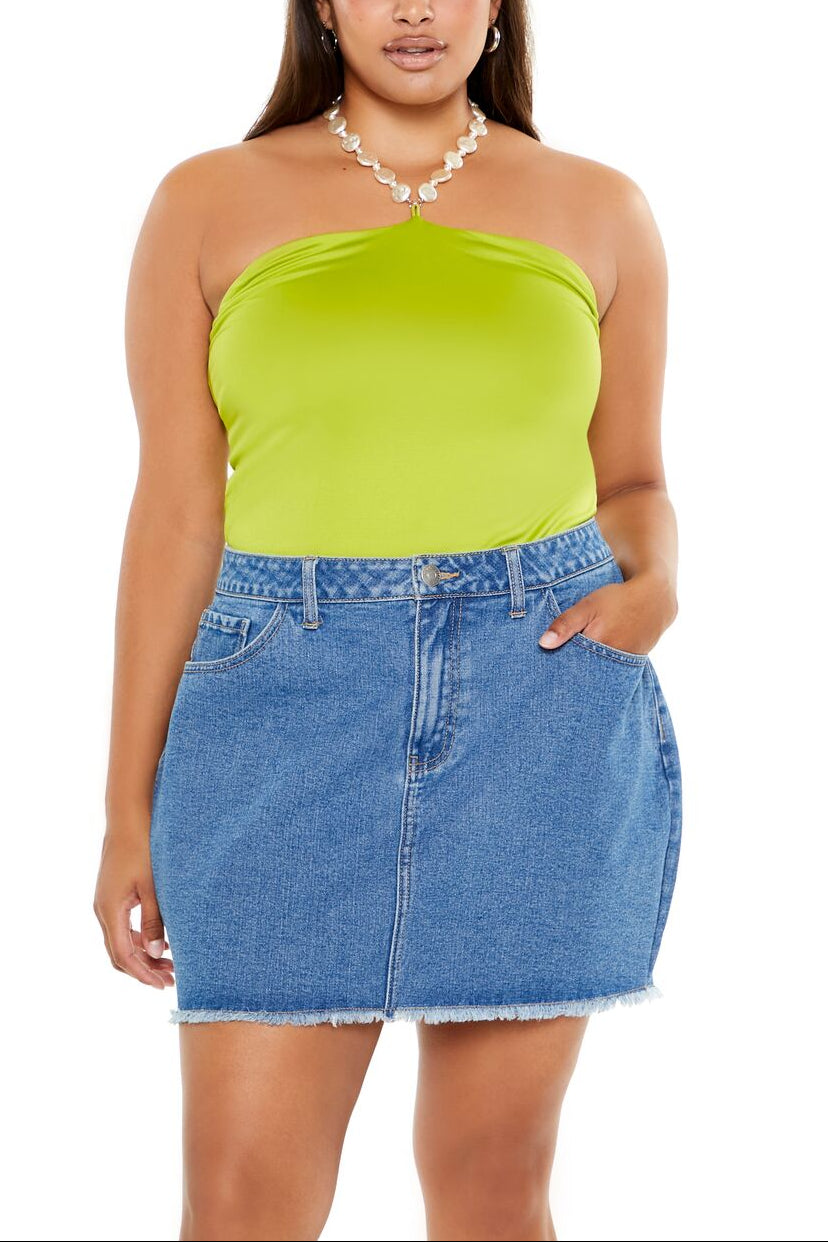  Forever 21 Plus Size Faux Pearl Halter Bodysuit - black - Bonton