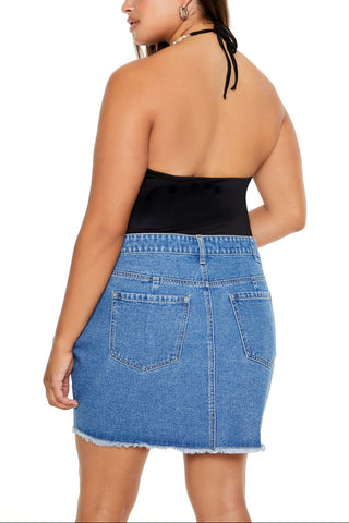 Plus Size Faux Pearl Halter Bodysuit
