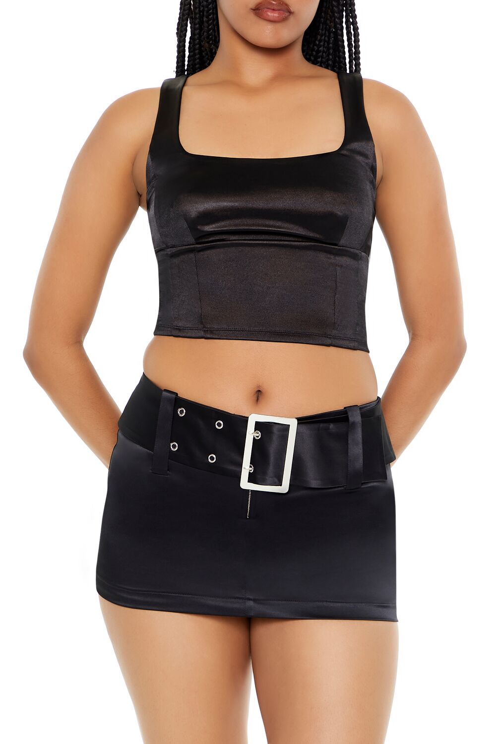  Forever 21 Square-Neck Crop Top - silver - Bonton