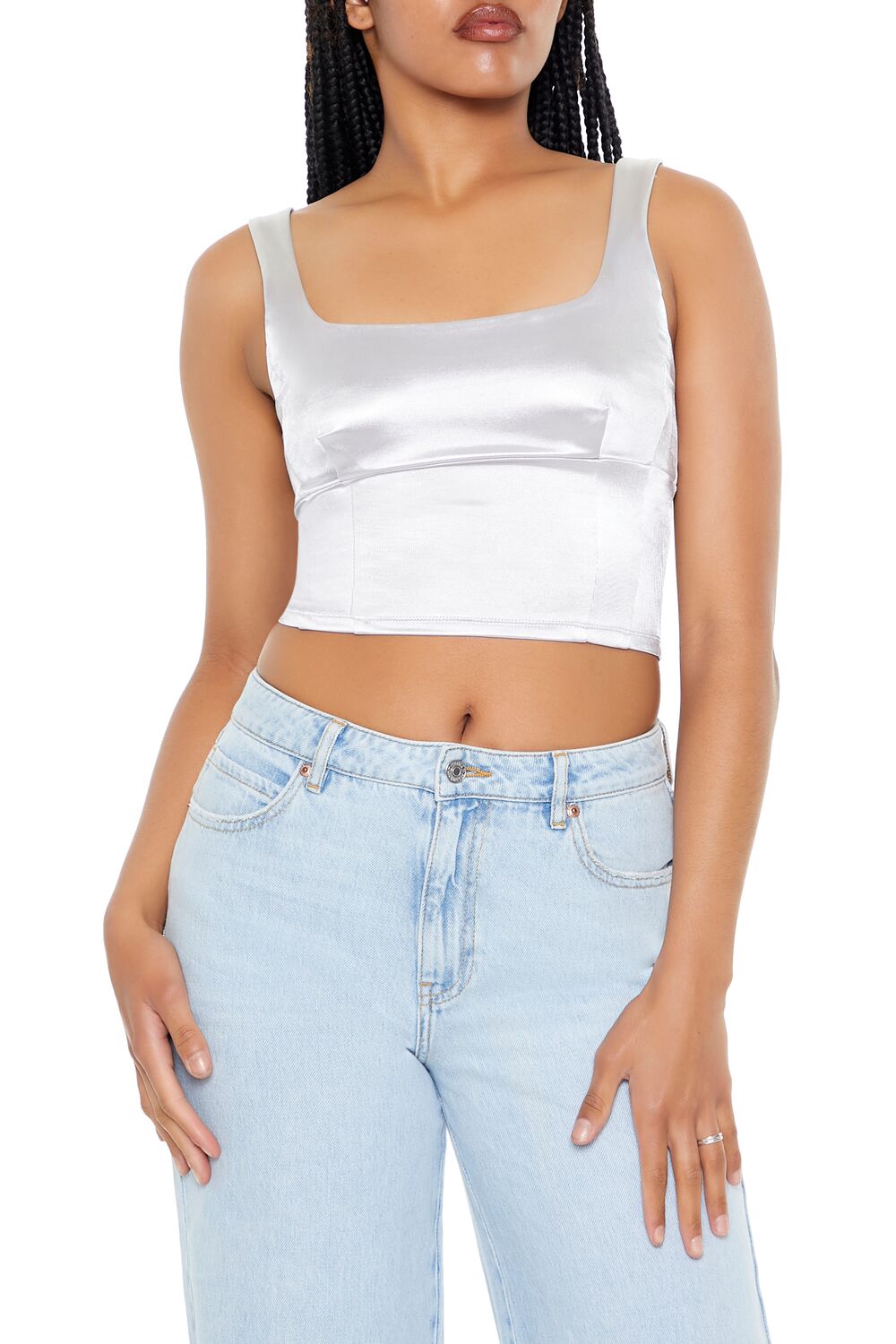  Forever 21 Square-Neck Crop Top - silver - Bonton