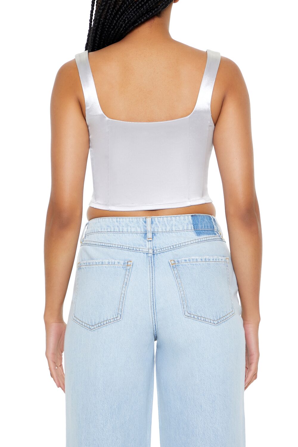  Forever 21 Square-Neck Crop Top - silver - Bonton