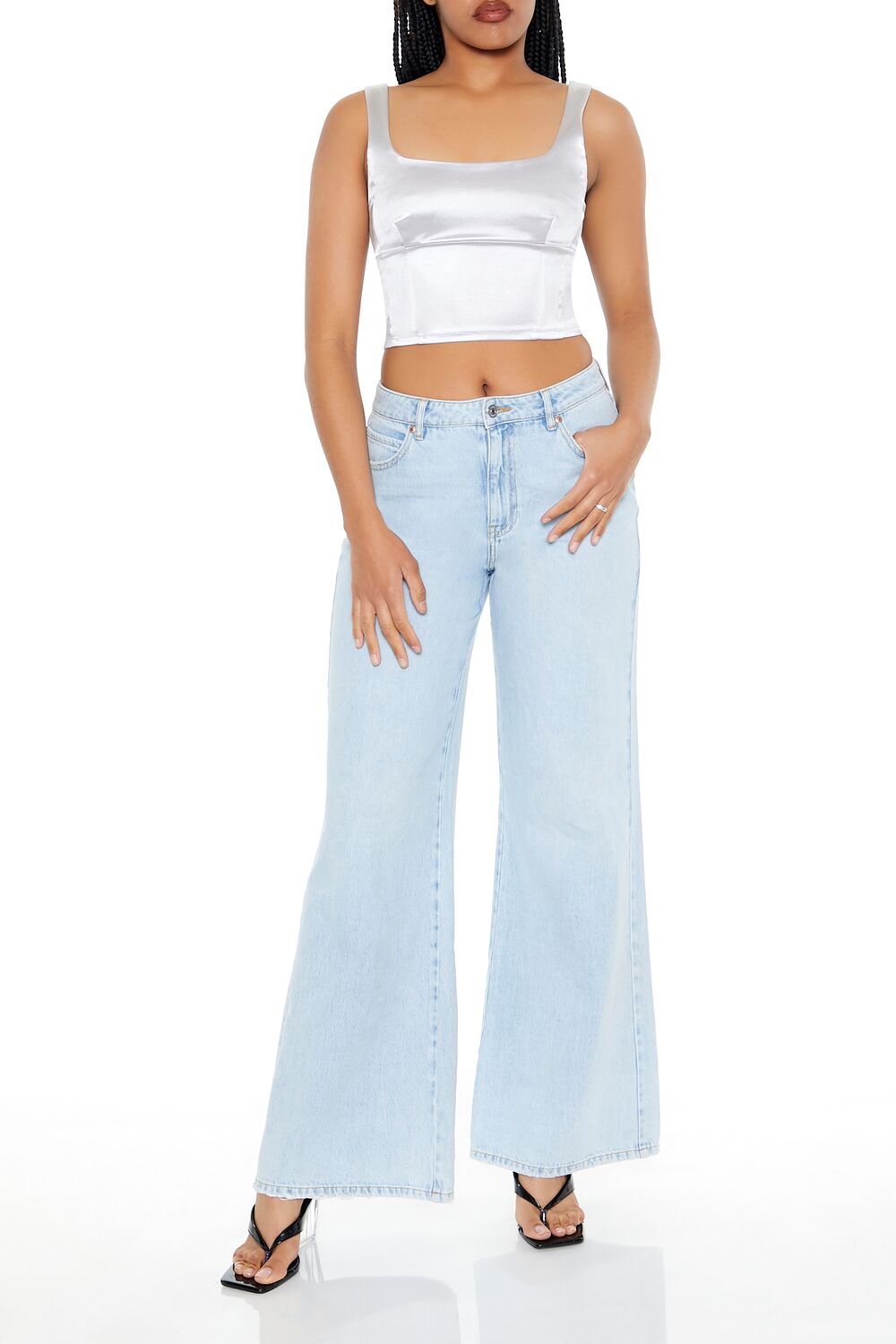  Forever 21 Square-Neck Crop Top - silver - Bonton