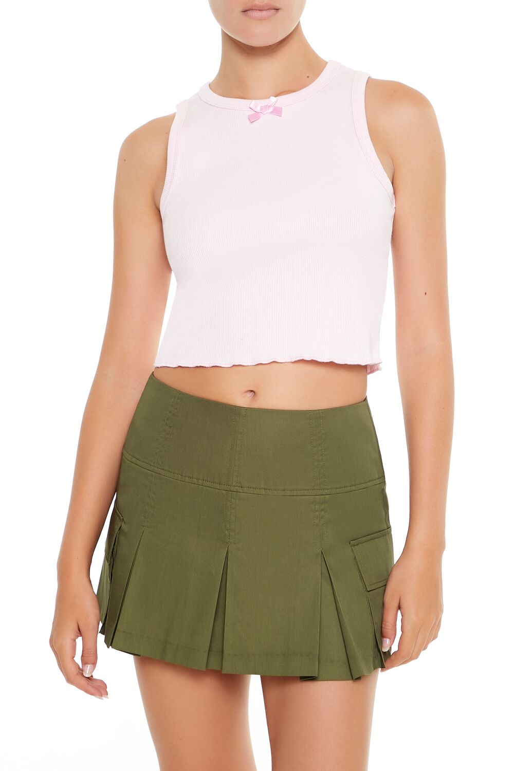  Forever 21 Lettuce-Edge Bow Tank Top - white - Bonton