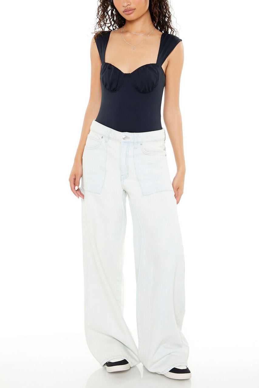  Forever 21 Ruched Sweetheart Bodysuit - black - Bonton