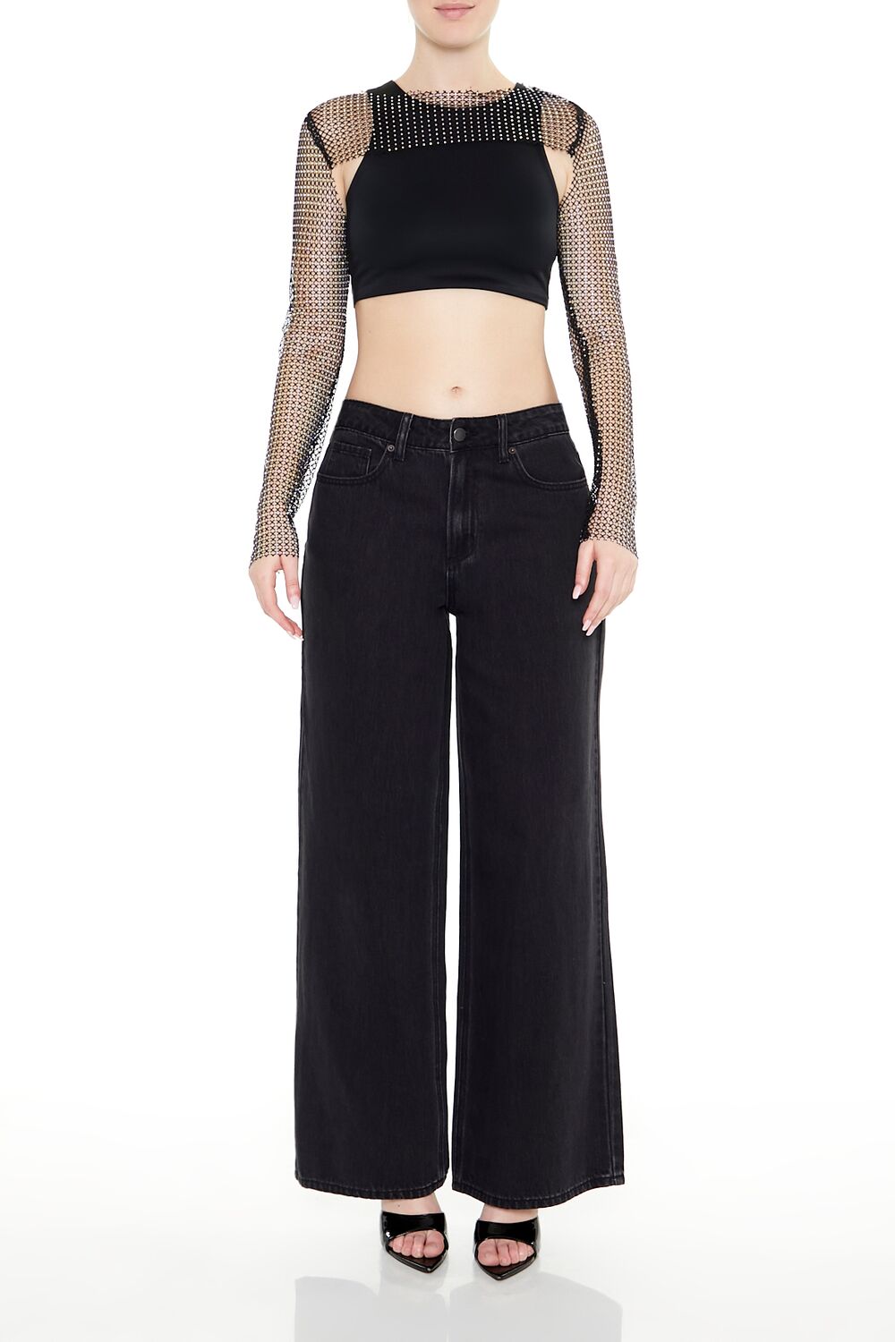  Forever 21 Rhinestone Fishnet Shrug - black - Bonton