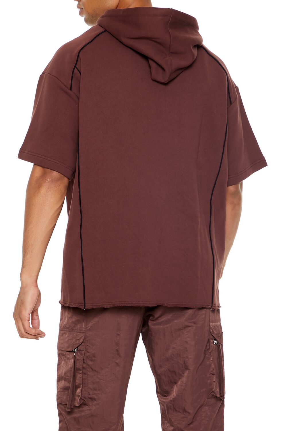  Forever 21 Piped-Trim Short-Sleeve Hoodie - chocolate black - Bonton