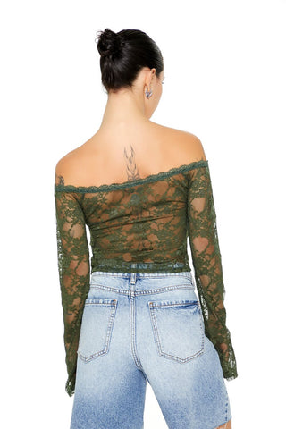 Sheer Lace Off-the-Shoulder Top