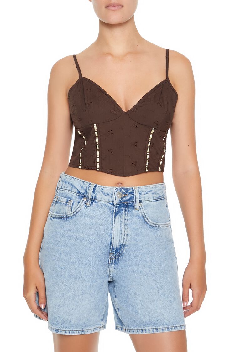 Forever 21 Eyelet Cropped Cami - brown - Bonton