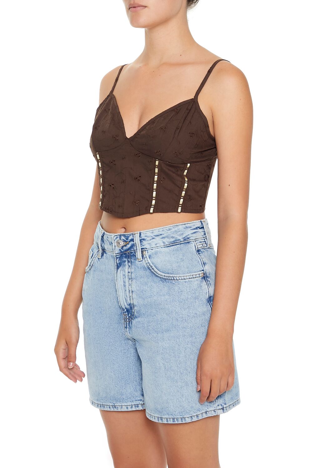  Forever 21 Eyelet Cropped Cami - brown - Bonton