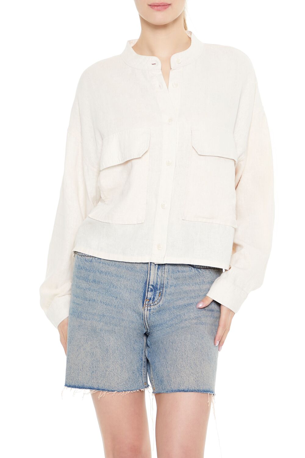  Forever 21 Mock-Neck Cargo Shacket - cream - Bonton