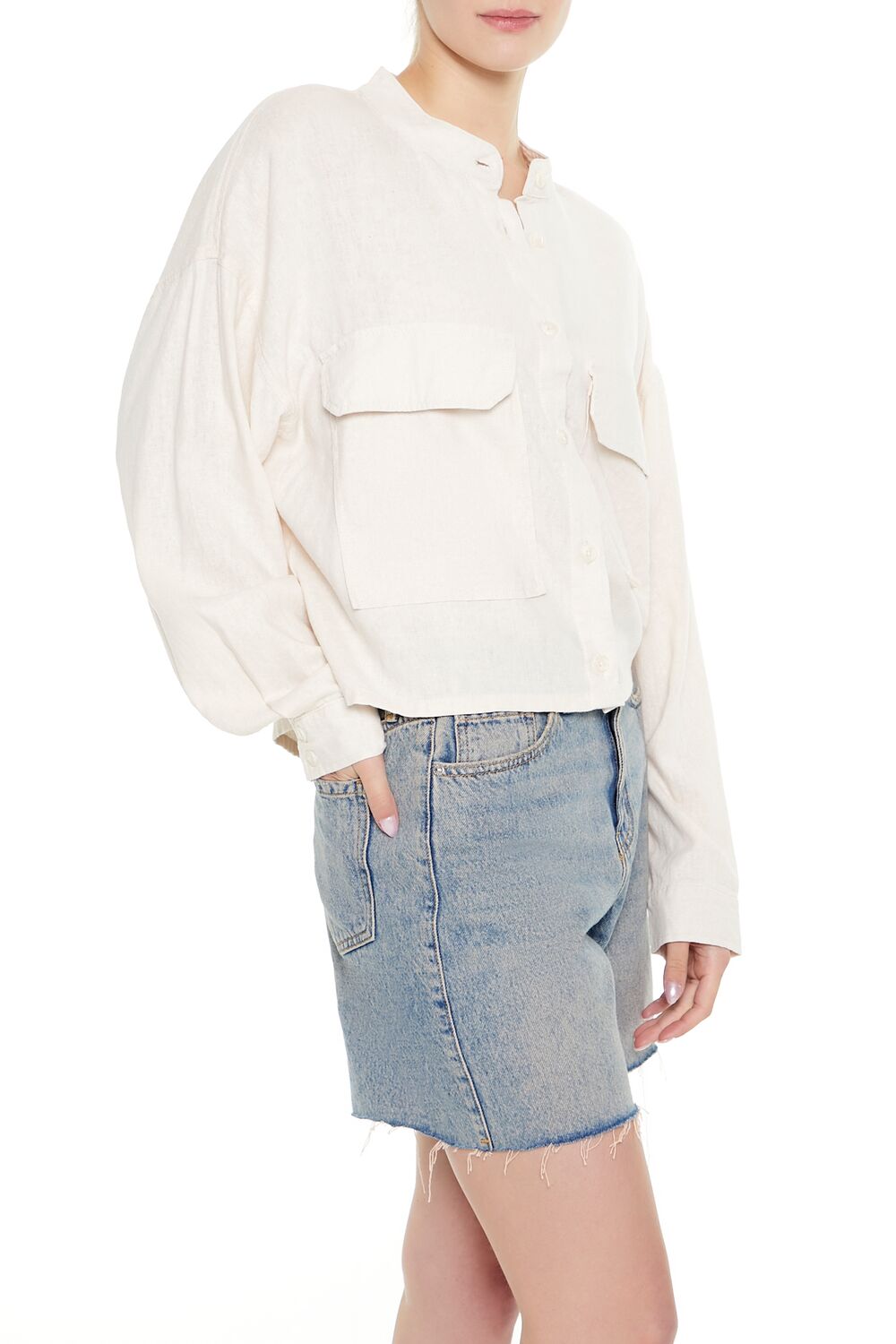  Forever 21 Mock-Neck Cargo Shacket - cream - Bonton