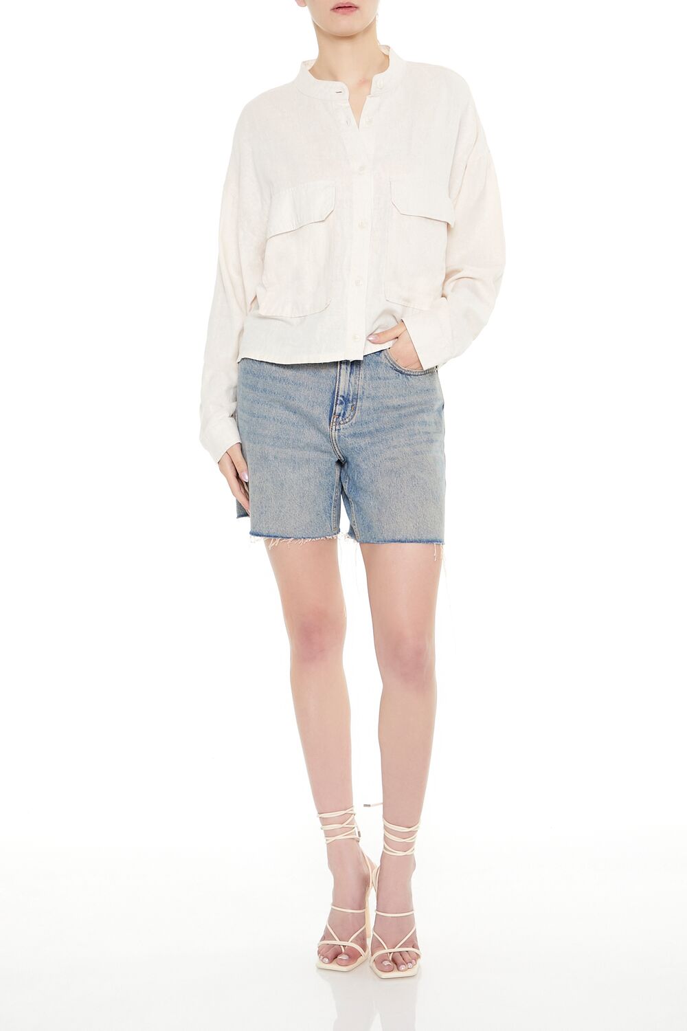  Forever 21 Mock-Neck Cargo Shacket - cream - Bonton