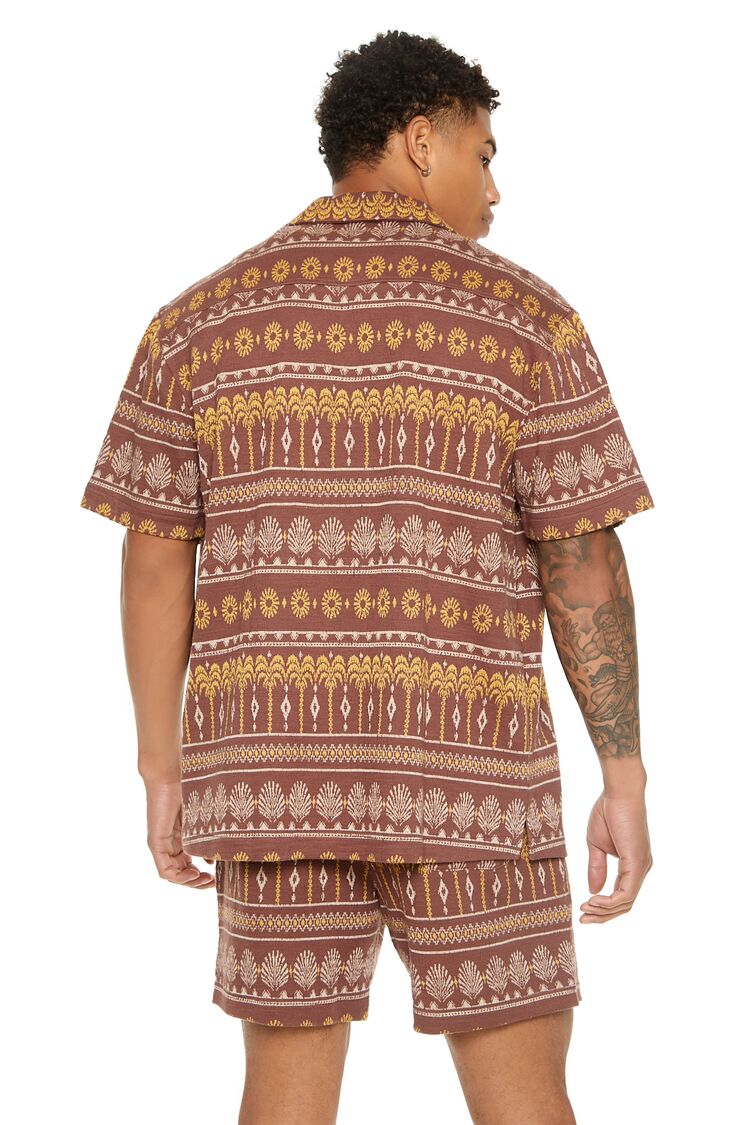  Forever 21 Geo Print Cuban-Collar Shirt - chocolate multi - Bonton