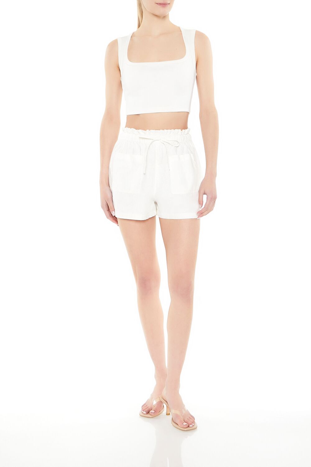  Forever 21 Linen-Blend Paperbag Shorts - cobalt - Bonton