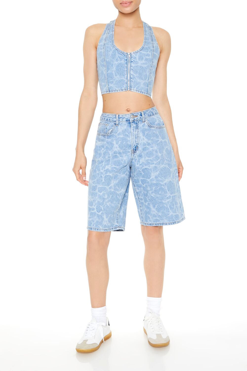  Forever 21 Water Print Halter Crop Top - medium denim - Bonton