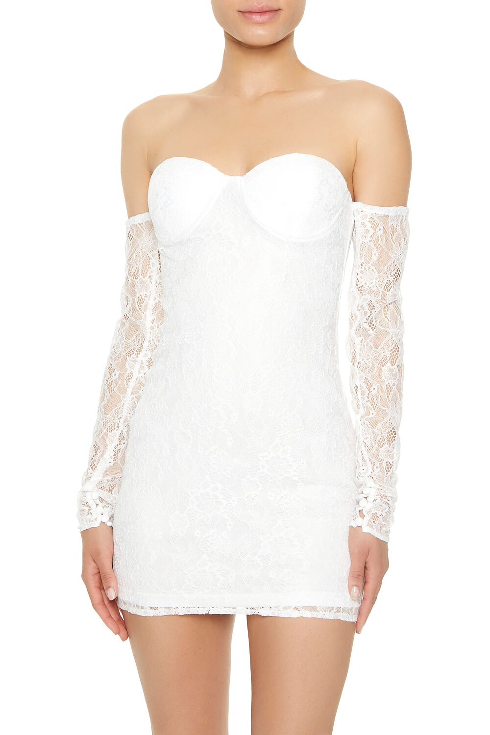  Forever 21 Lace Off-the-Shoulder Mini Dress - white - Bonton