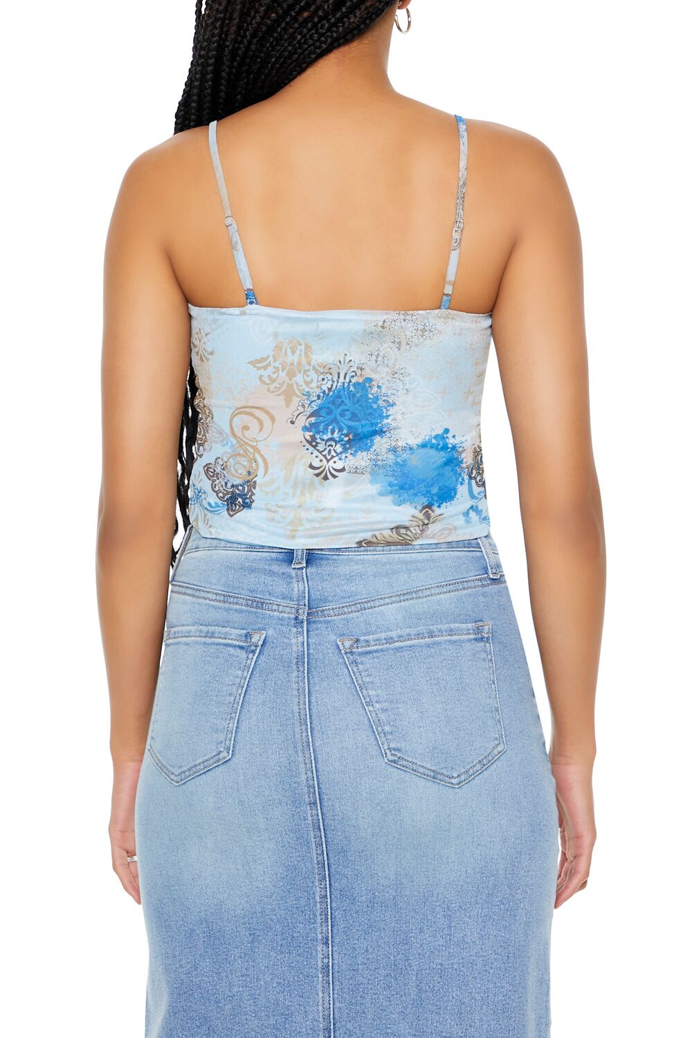 Forever 21 Baroque Print Cropped Cami - blue multi - Bonton