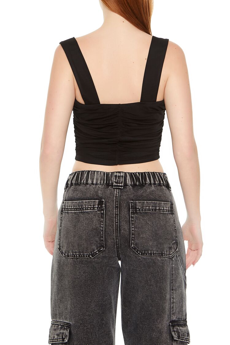  Forever 21 Mesh Cowl Crop Top - black - Bonton