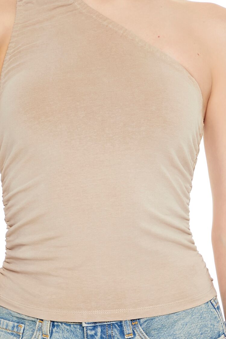 Forever 21 Ruched One-Shoulder Tank Top - tan - Bonton
