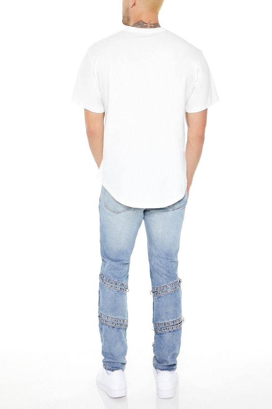  Forever 21 Grommet Cutout Slim-Fit Jeans - medium-denim - Bonton