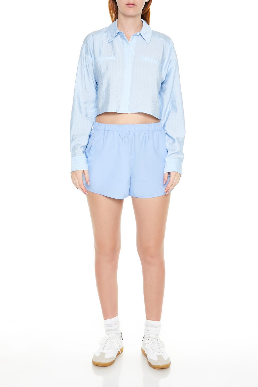  Forever 21 Cropped Pinstripe Shirt - blue multi - Bonton