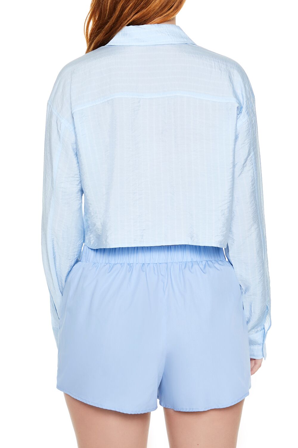  Forever 21 Cropped Pinstripe Shirt - blue multi - Bonton