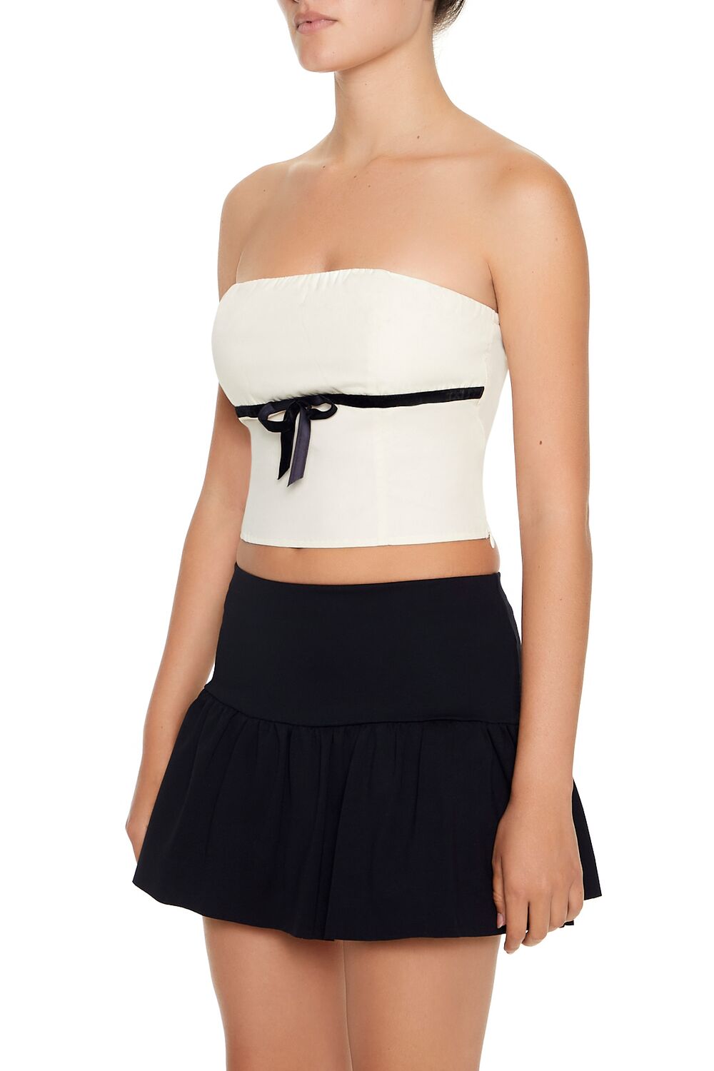  Forever 21 Bow Cropped Tube Top - cream black - Bonton