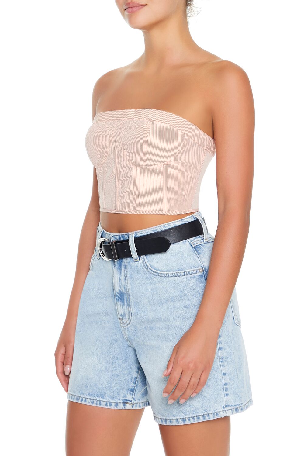  Forever 21 Striped Tube Crop Top - almond multi - Bonton