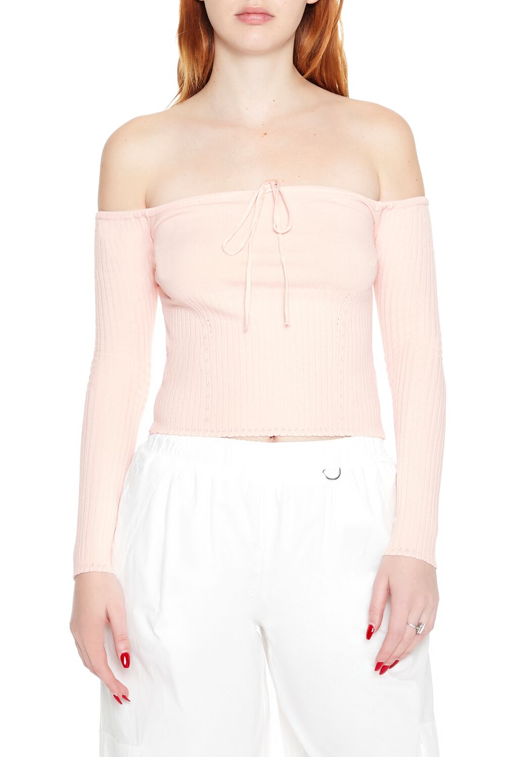  Forever 21 Off-the-Shoulder Sweater-Knit Top - white - Bonton