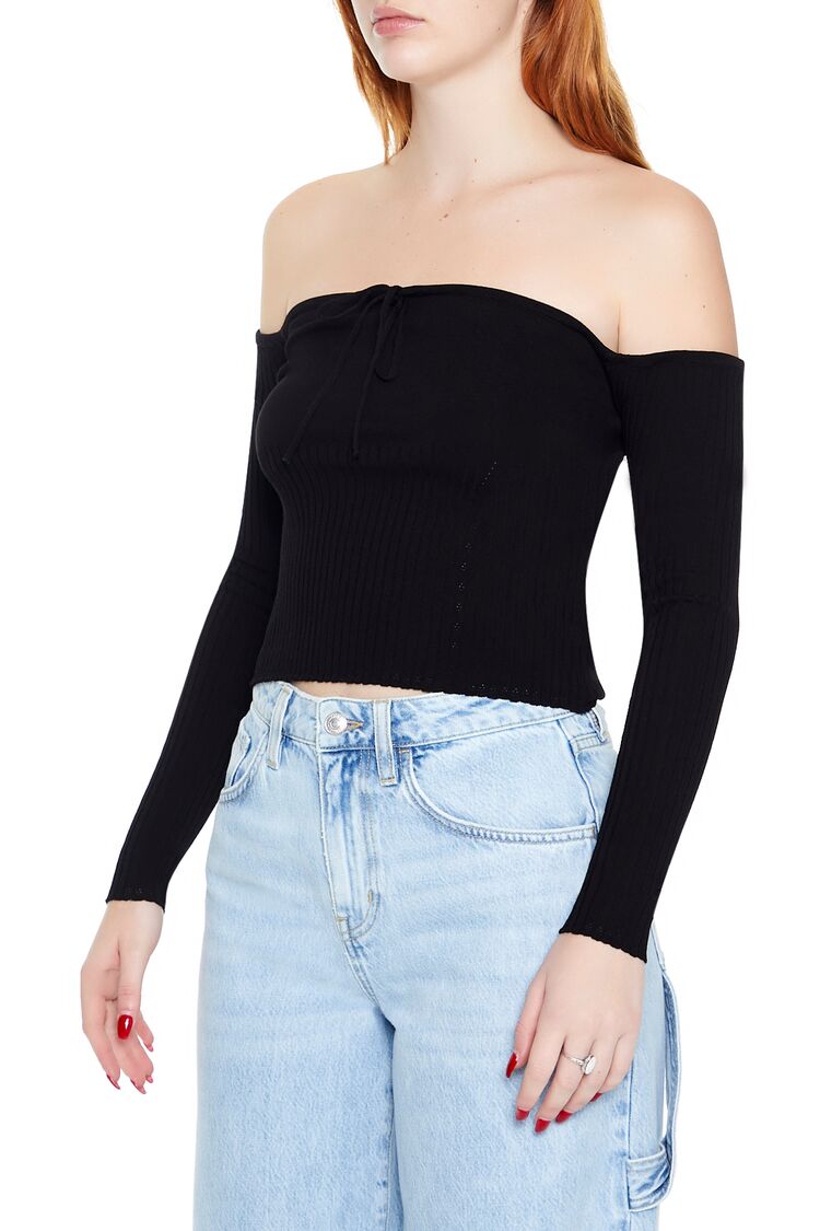  Forever 21 Off-the-Shoulder Sweater-Knit Top - white - Bonton