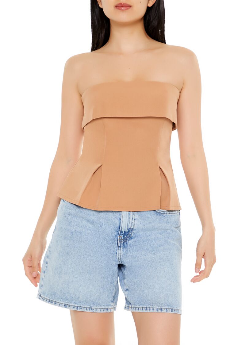 Forever 21 Foldover Strapless Top - camel - Bonton