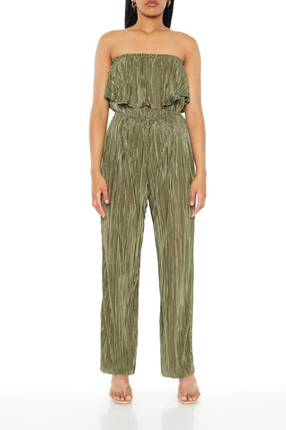 Strapless Plisse Flounce Jumpsuit