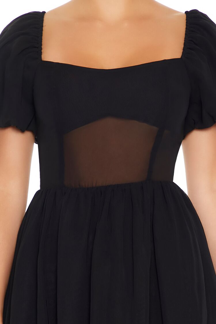  Forever 21 Puff-Sleeve Babydoll Mini Dress - black-swatch - Bonton