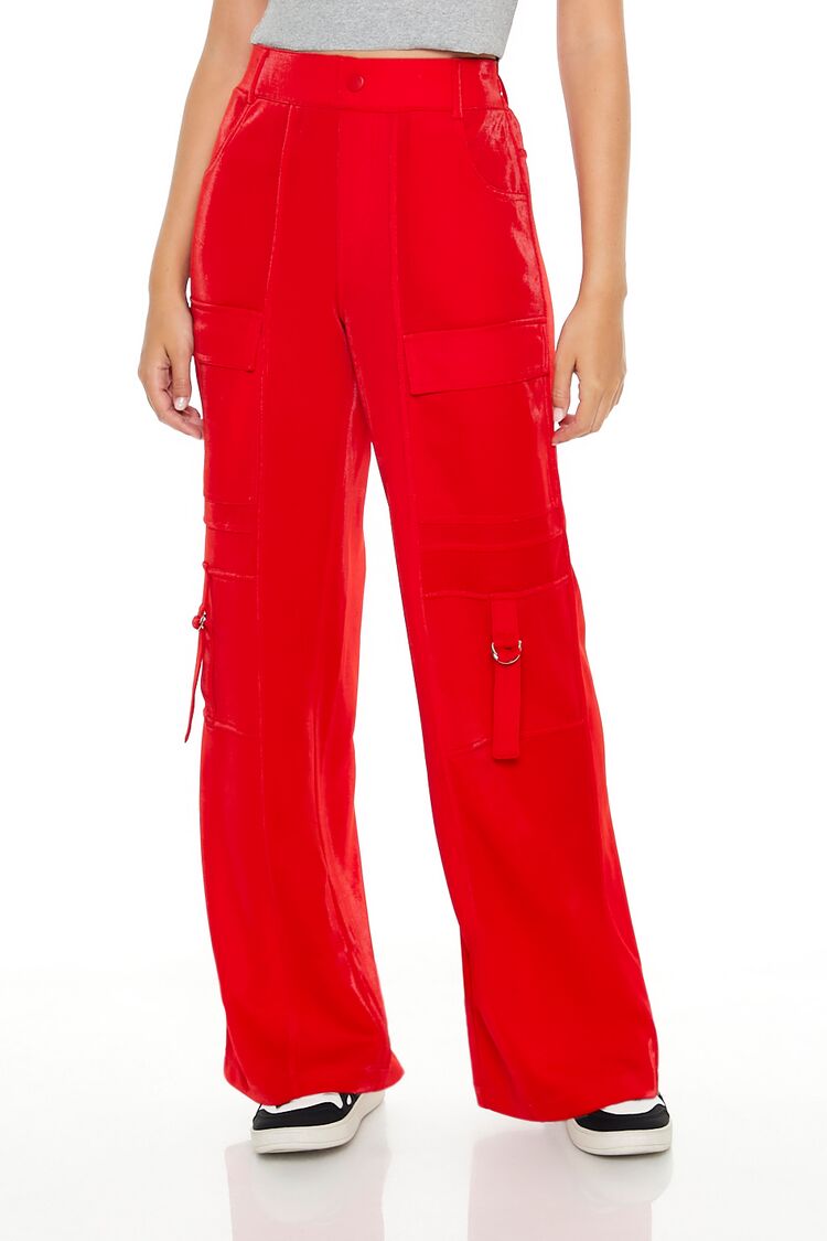  Forever 21 Wide-Leg Utility Cargo Pants - high-risk-red - Bonton