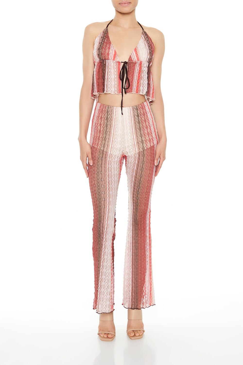  Forever 21 Striped Flare-Leg Pants - brown-multi - Bonton