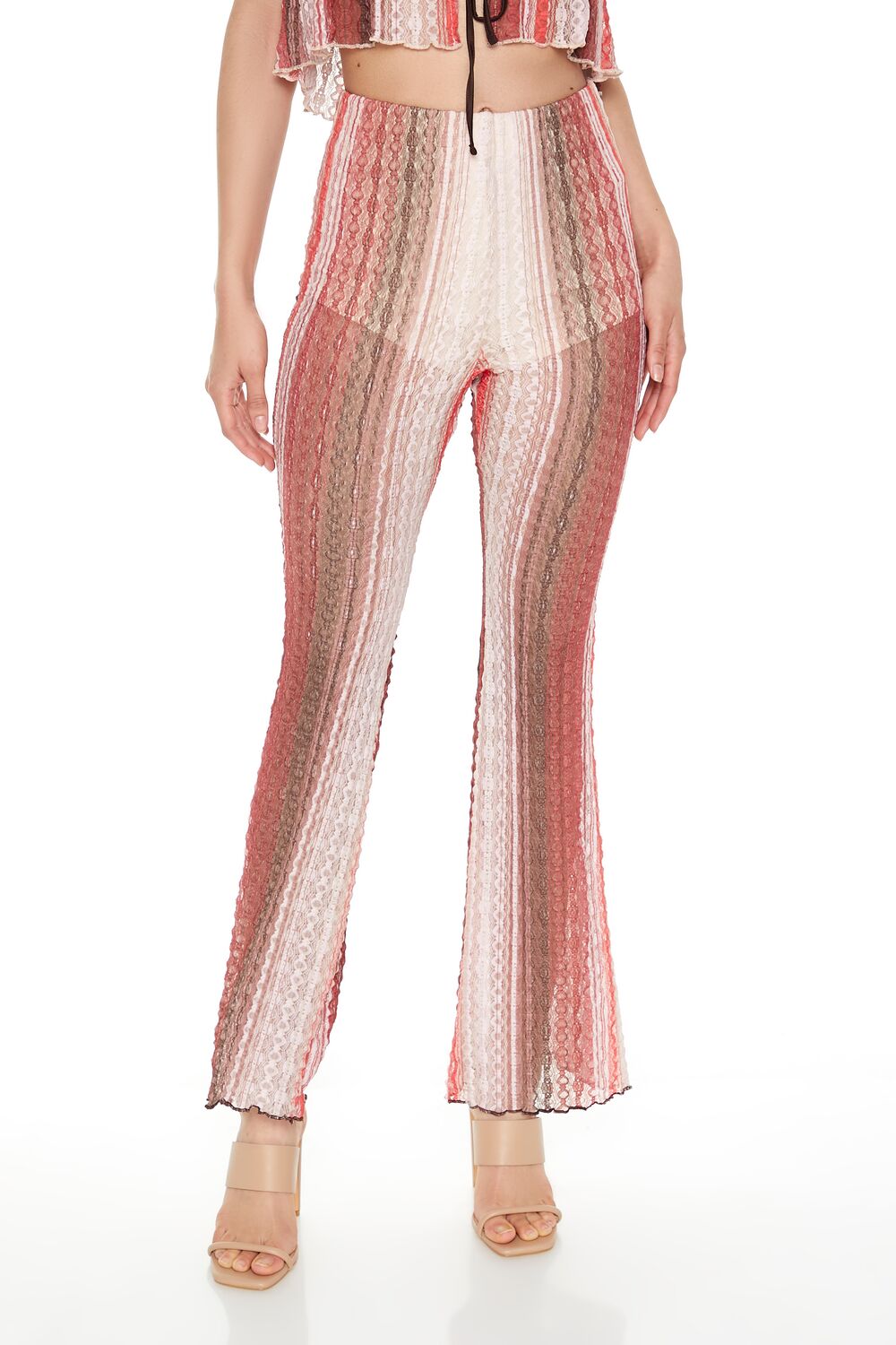  Forever 21 Striped Flare-Leg Pants - brown-multi - Bonton
