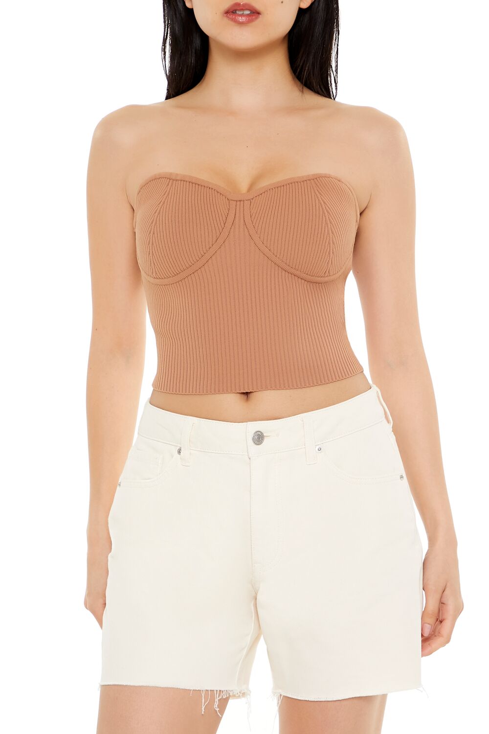  Forever 21 Sweater-Knit Bustier Tube Top - camel - Bonton