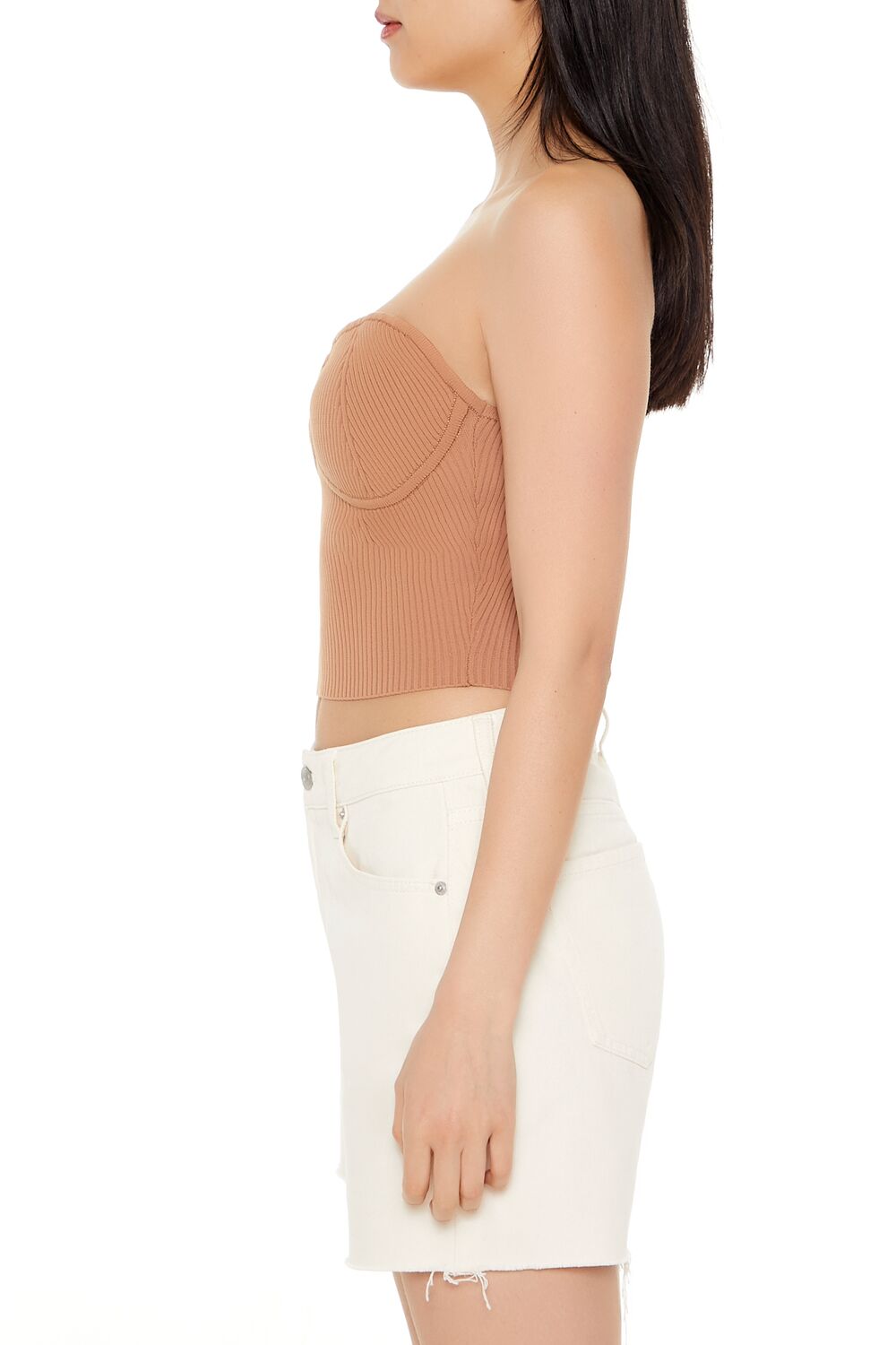  Forever 21 Sweater-Knit Bustier Tube Top - camel - Bonton