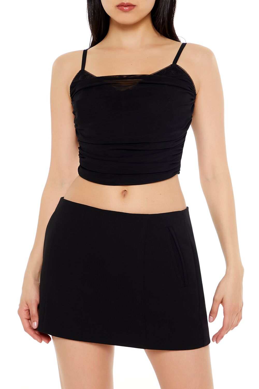 Forever 21 Mesh Bustier Cropped Cami - black - Bonton