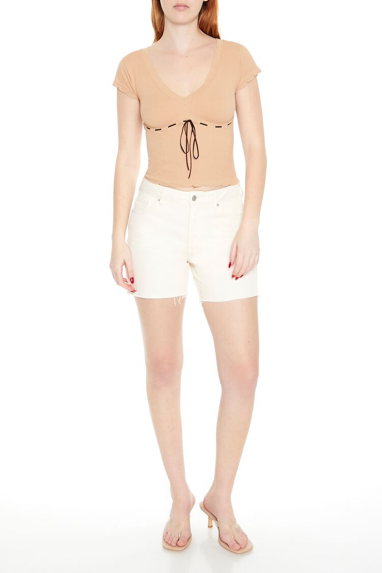  Forever 21 Seamless Ribbon-Trim Cropped Tee - almond - Bonton
