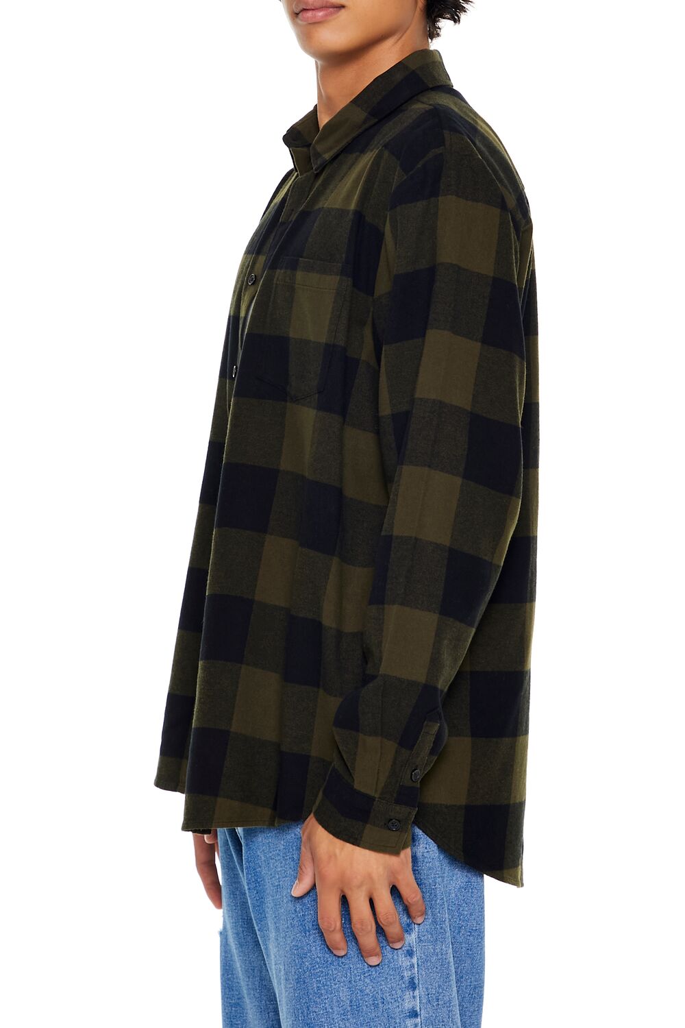  Forever 21 Plaid Flannel Shirt - olive black - Bonton