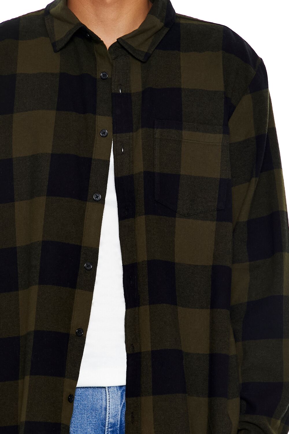  Forever 21 Plaid Flannel Shirt - olive black - Bonton