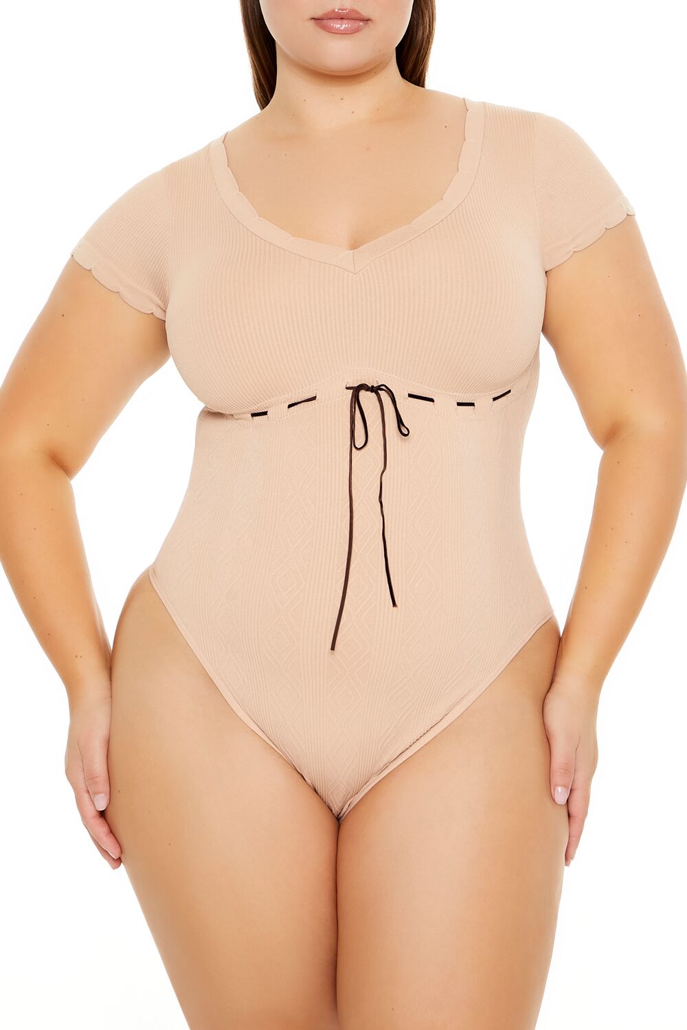  Forever 21 Plus Size Seamless Ribbon-Trim Bodysuit - almond - Bonton