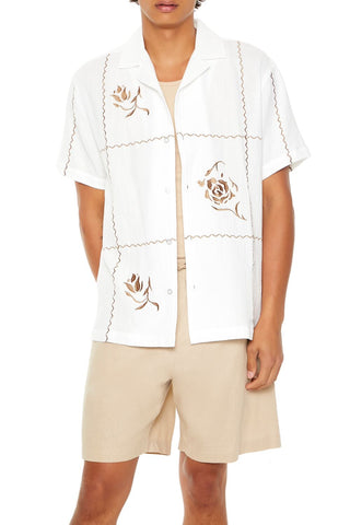 Textured Embroidered Rose Shirt