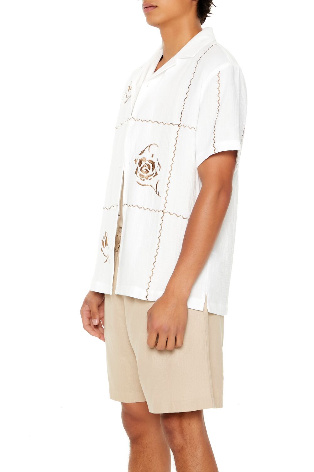  Forever 21 Textured Embroidered Rose Shirt - white coffee - Bonton
