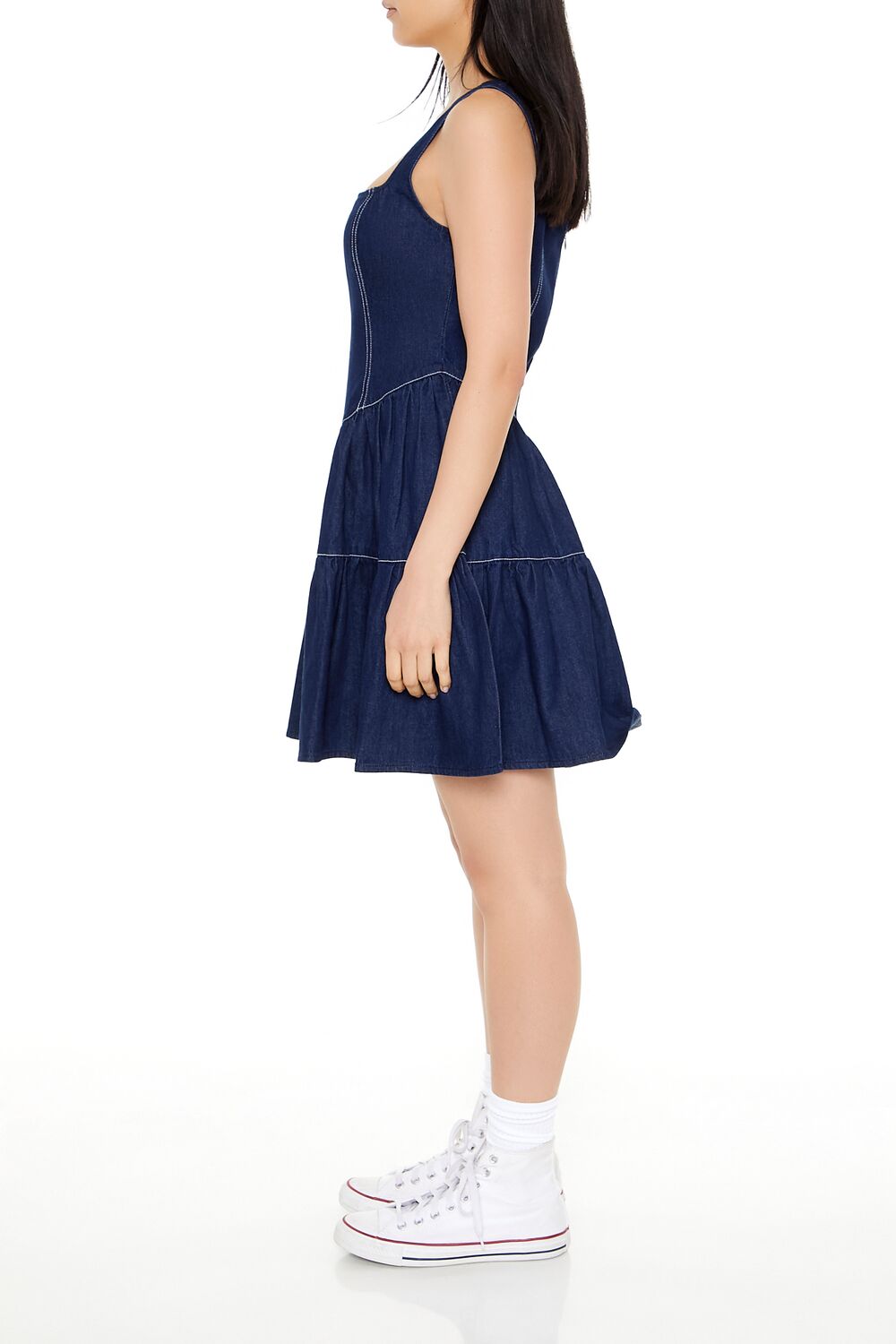  Forever 21 Chambray Fit & Flare Mini Dress - dark-denim - Bonton