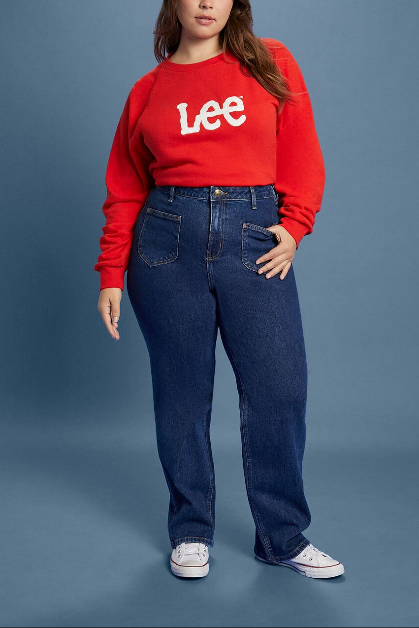 Forever 21 Plus Size Fleece Lee Graphic Pullover - fiery red white - Bonton