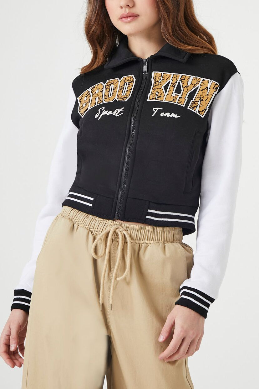  Forever 21 Brooklyn Zip-Up Bomber Jacket - blue-multi - Bonton