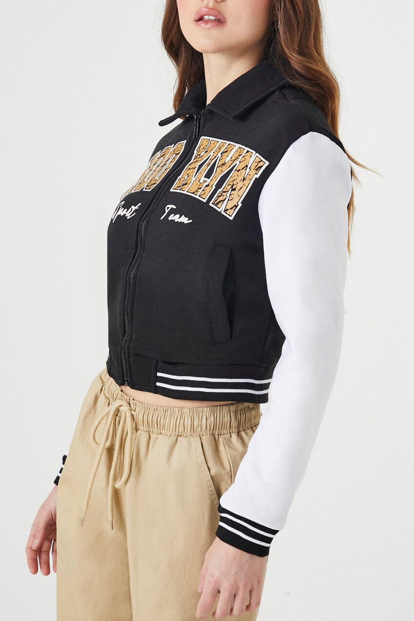  Forever 21 Brooklyn Zip-Up Bomber Jacket - blue-multi - Bonton